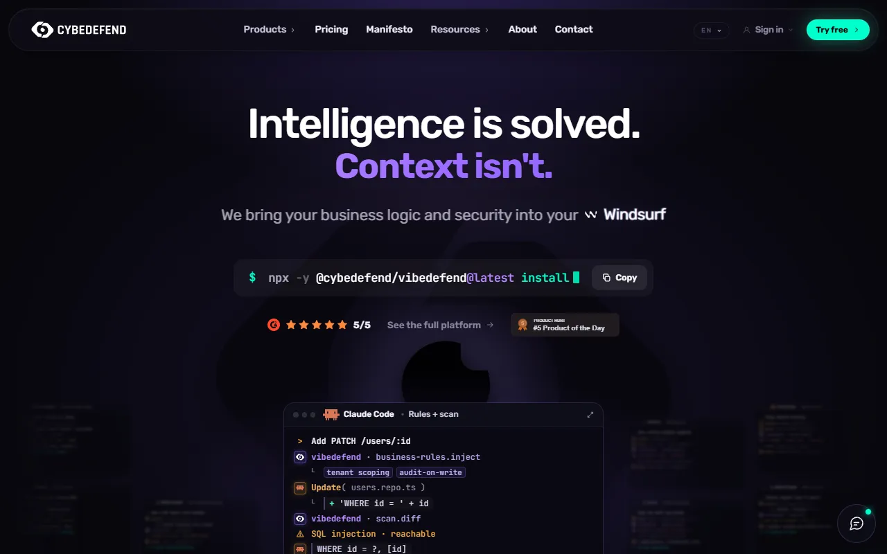 CybeDefend website screenshot