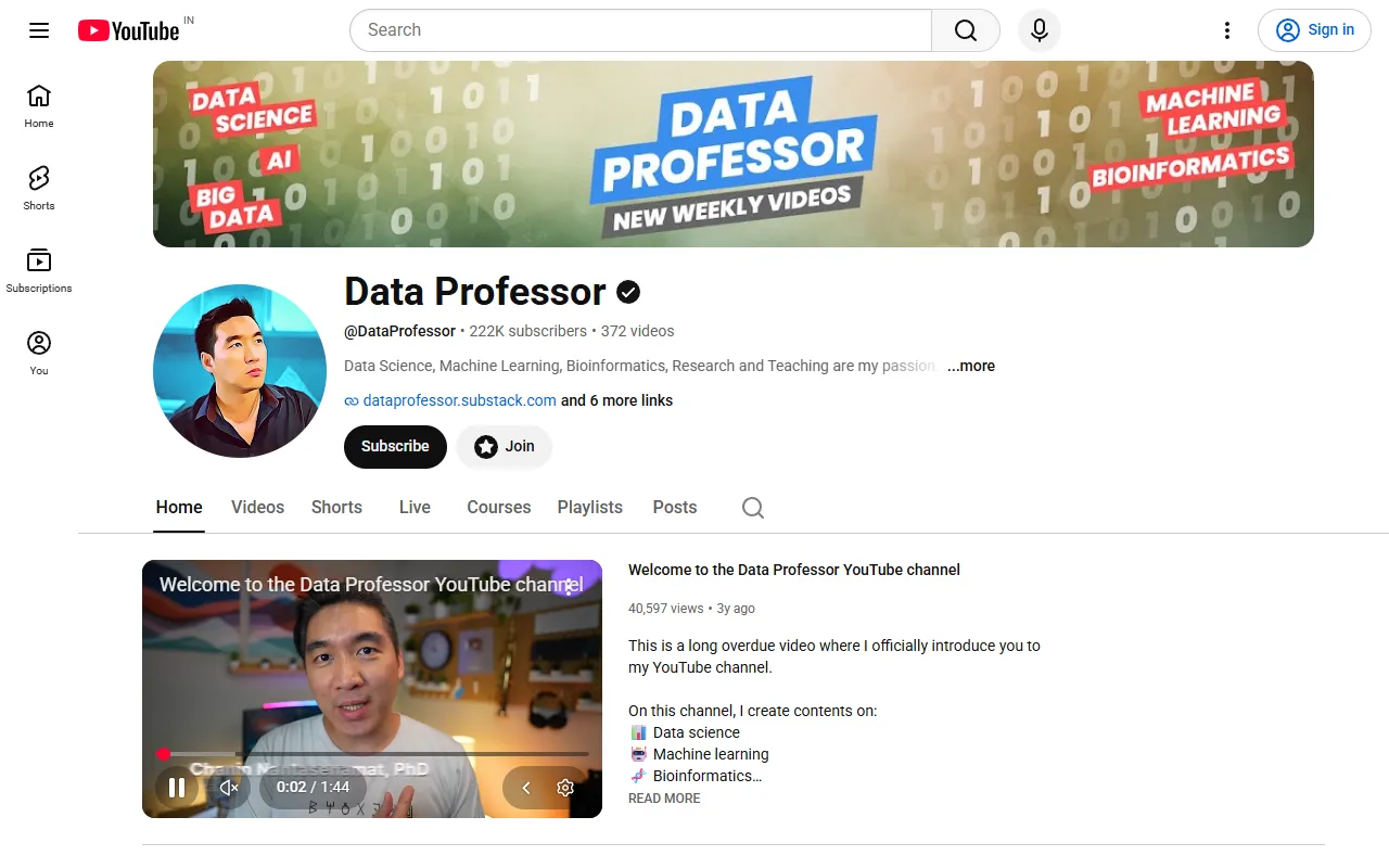 Data Professor website screenshot