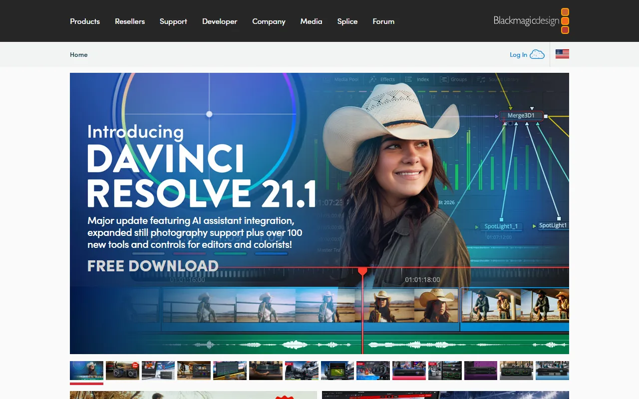 Davinci Resolve website screenshot