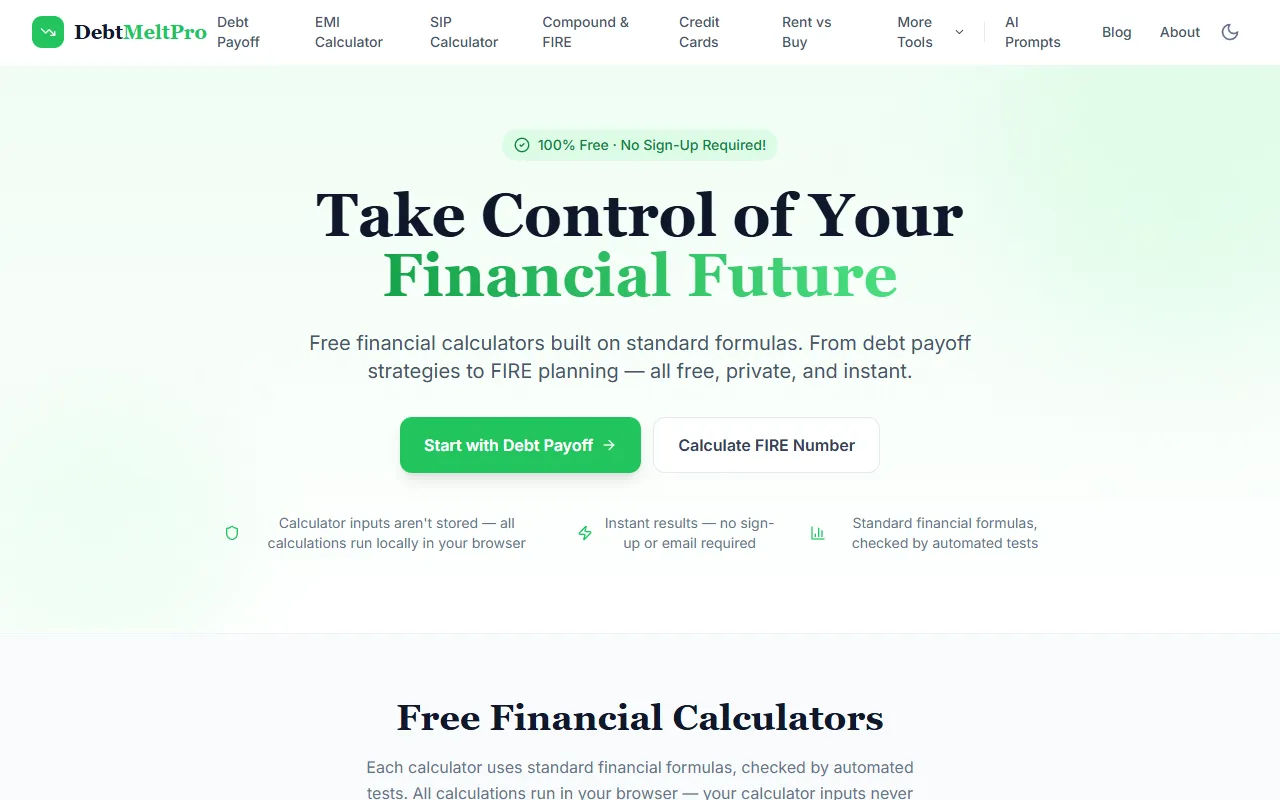 DebtMeltPro website screenshot
