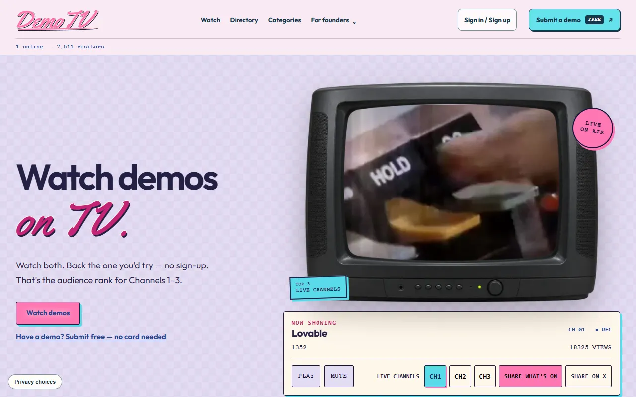 DemoTV website screenshot