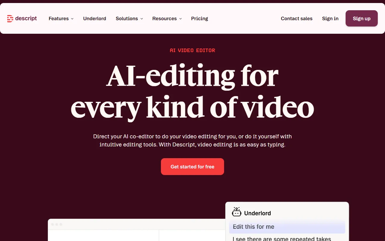 Descript website screenshot