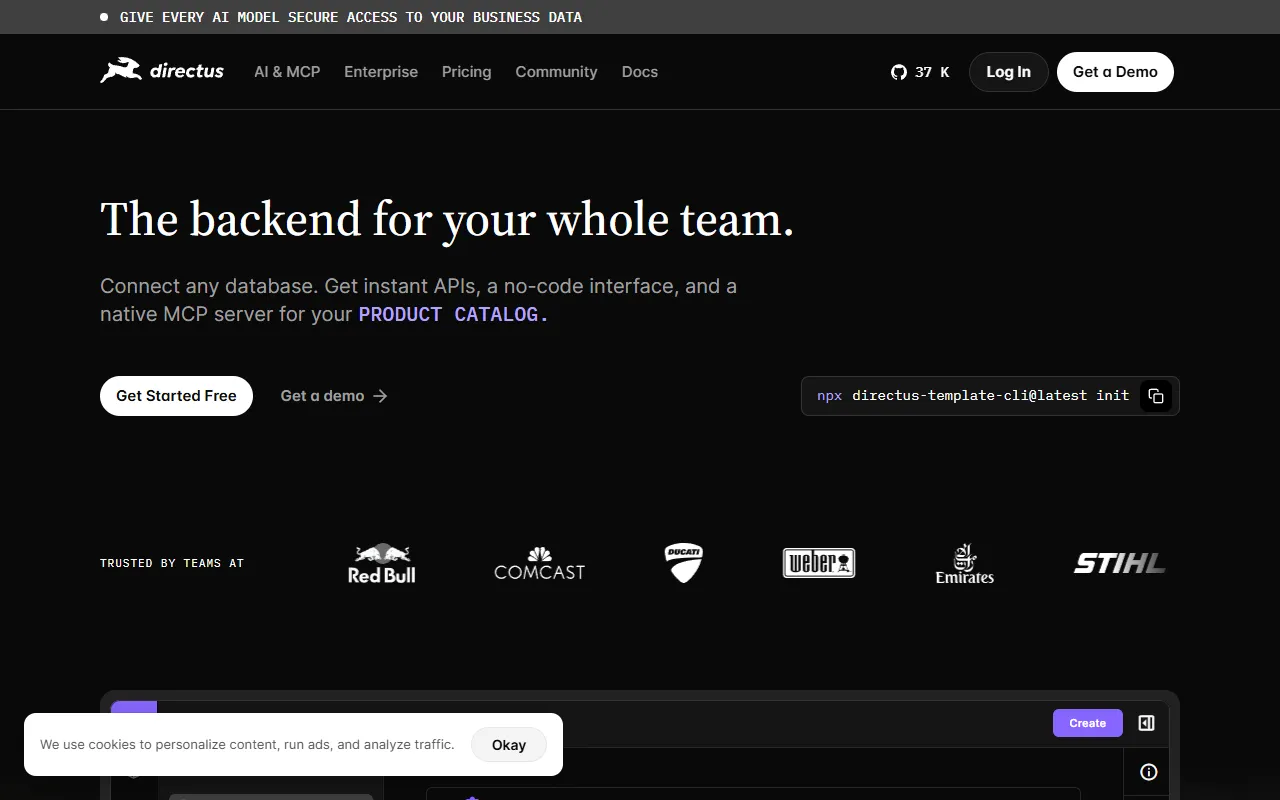Directus website screenshot