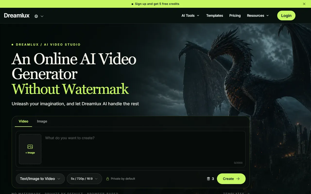 Dreamlux AI website screenshot