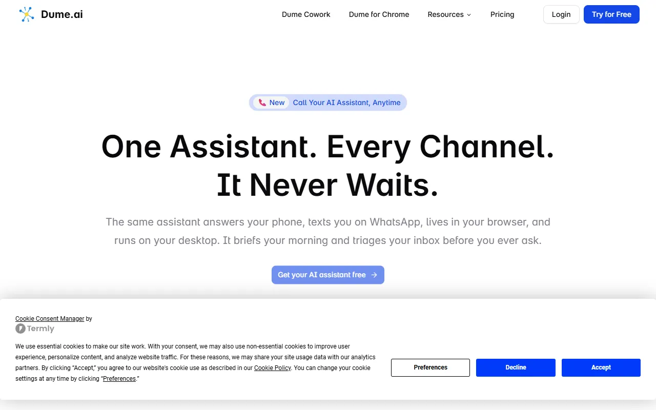 Dume AI website screenshot