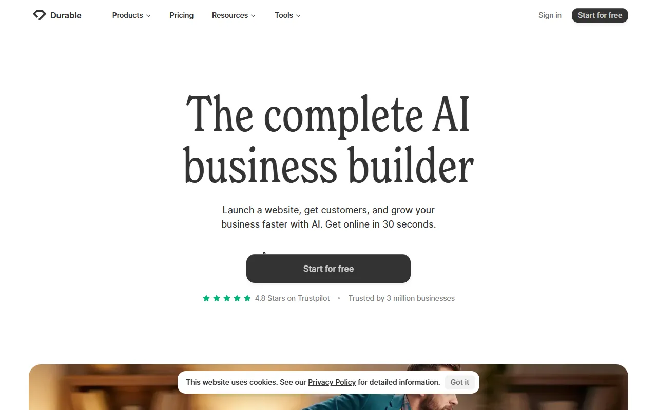 Durable website screenshot