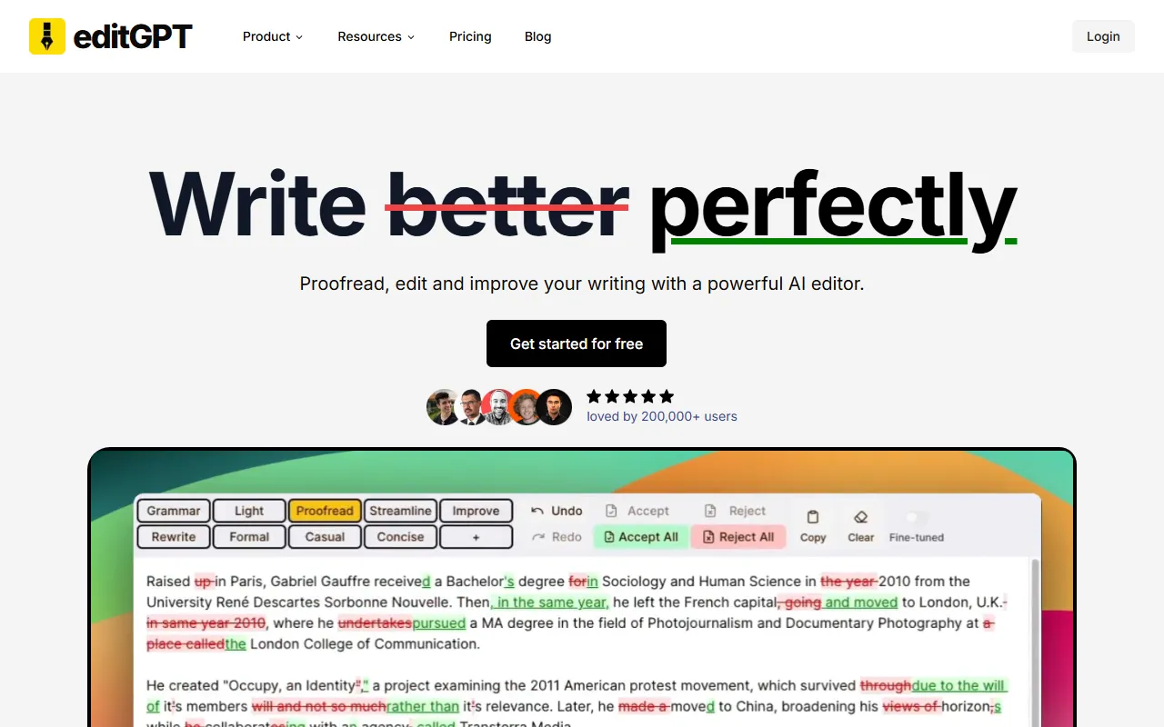 editGPT website screenshot