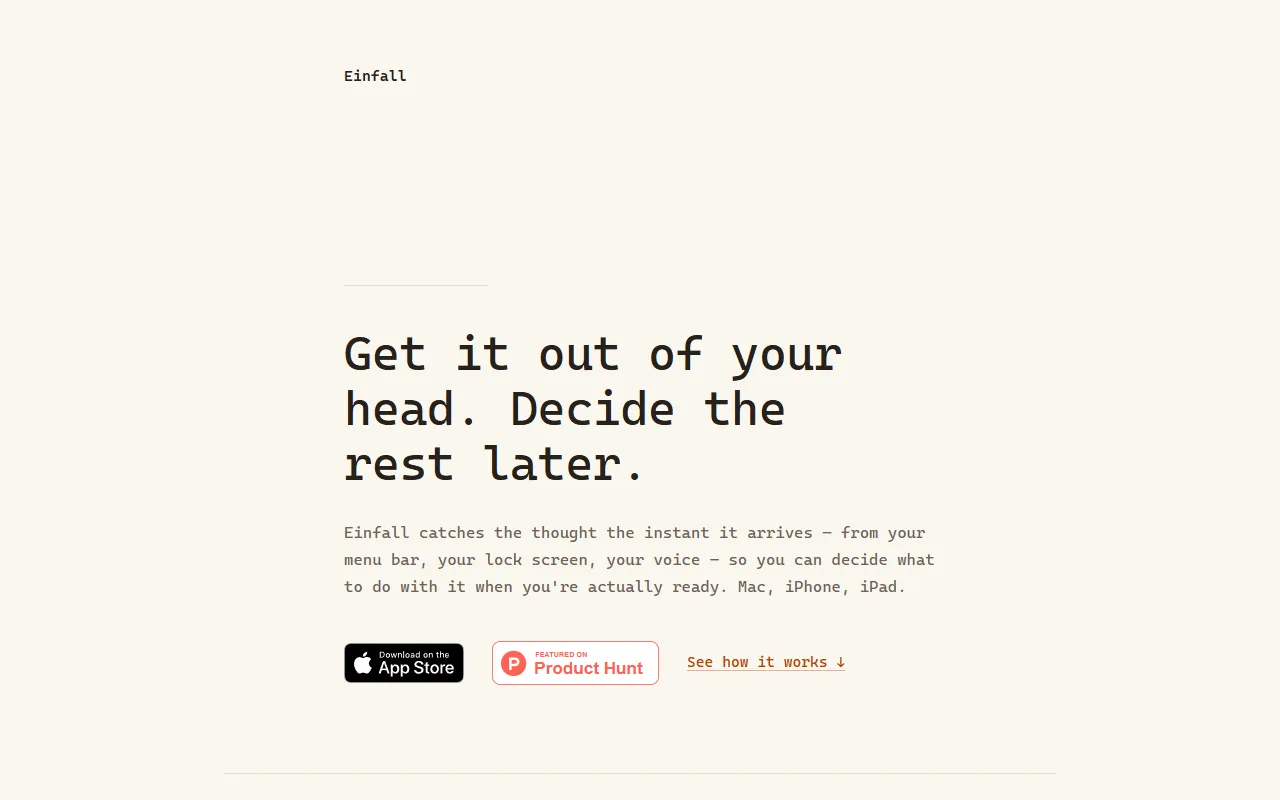 Einfall website screenshot
