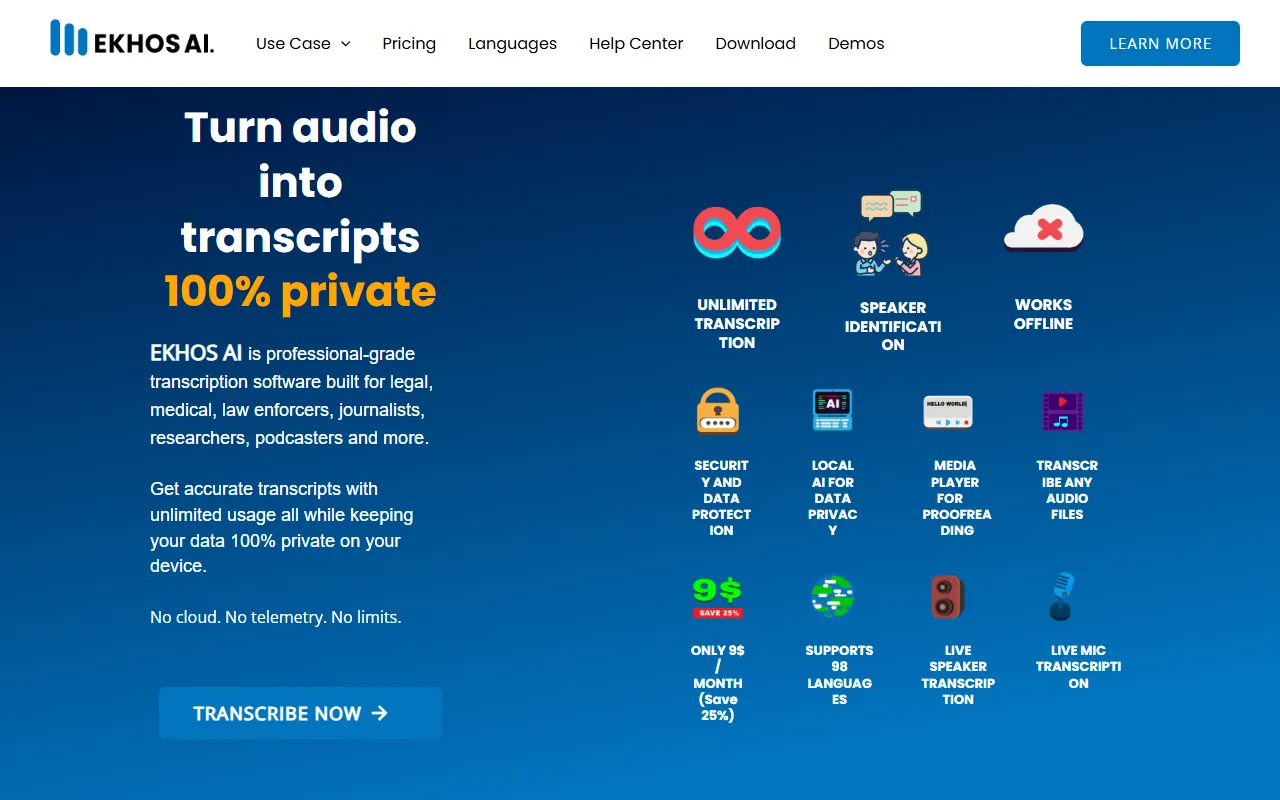 EKHOS AI website screenshot