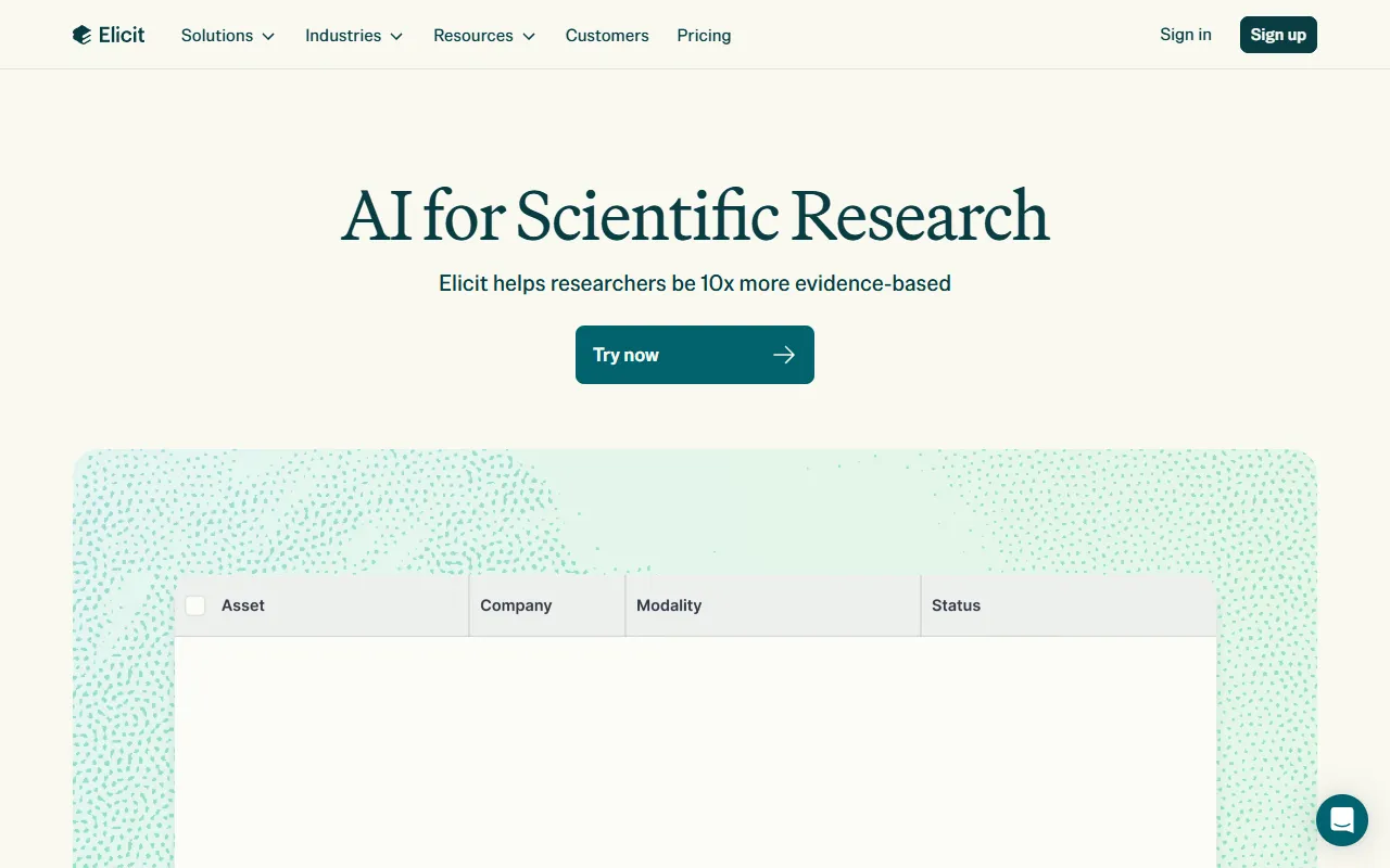 Elicit website screenshot