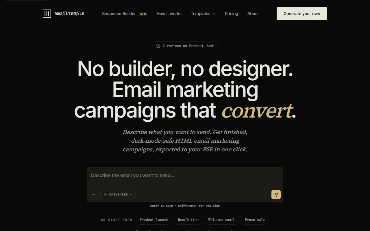 EmailTemple website screenshot