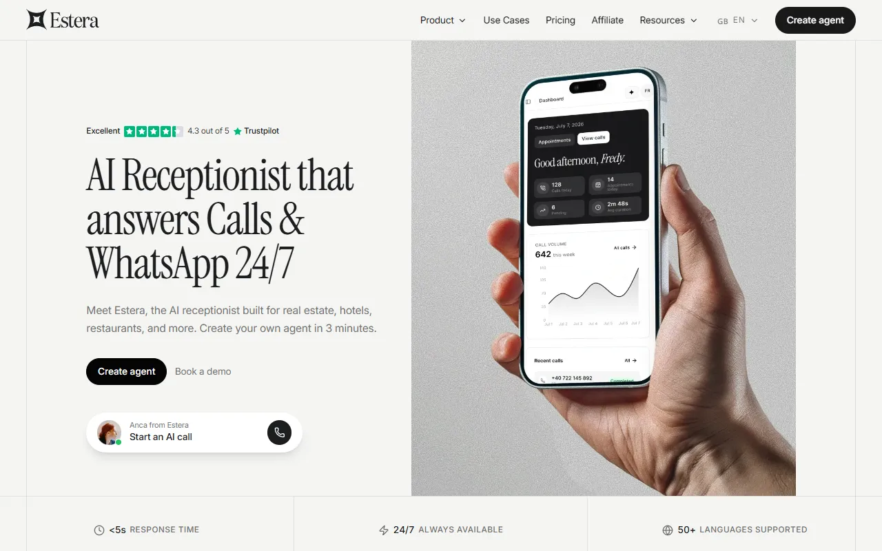 Estera website screenshot