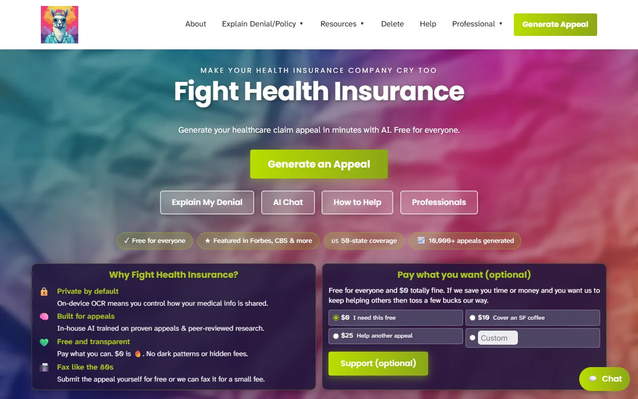 Fight Health Insurance website screenshot