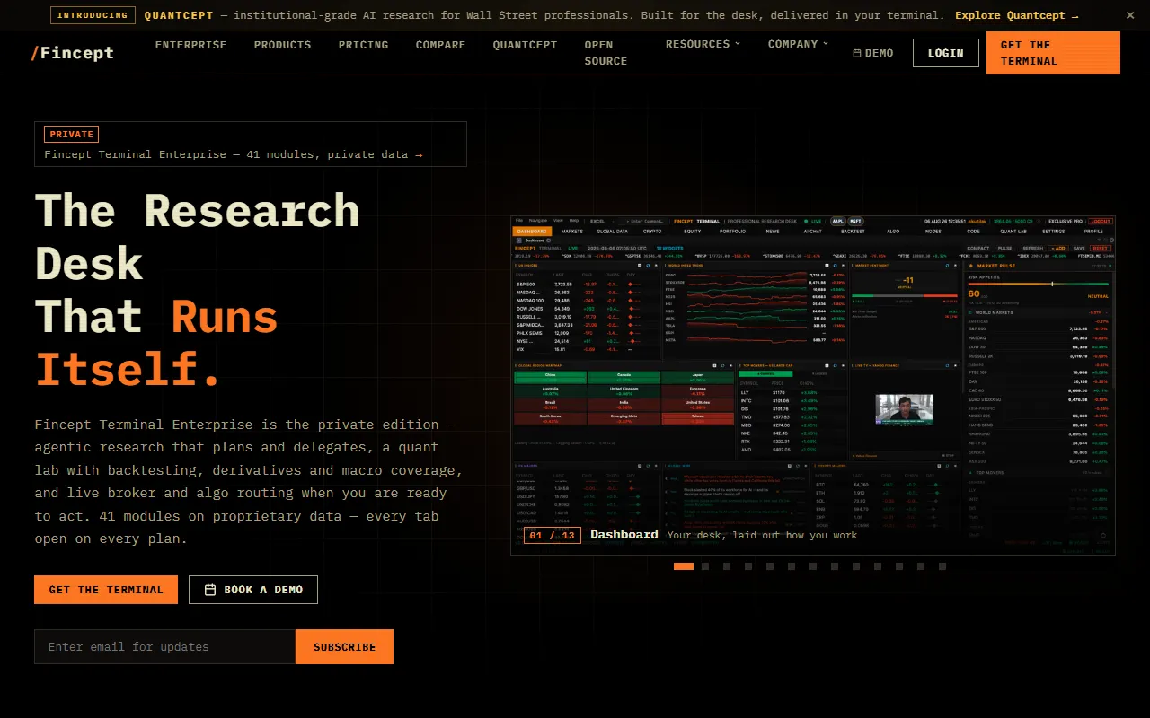 Fincept Terminal website screenshot