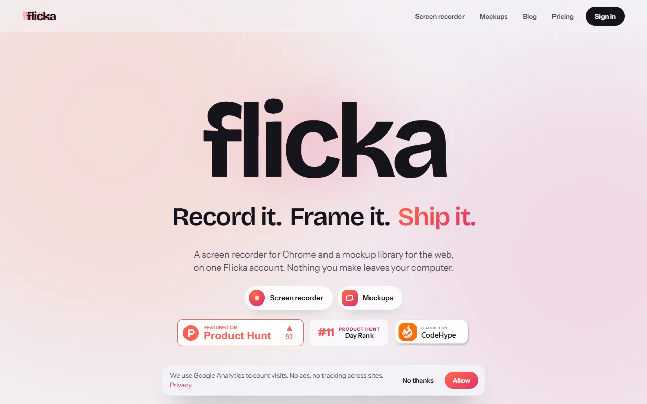 Flicka website screenshot