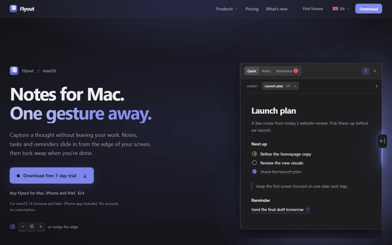 Flyout website screenshot
