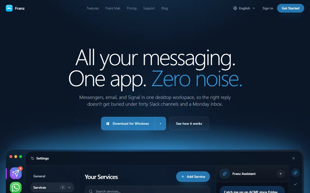 Franz Messenger website screenshot