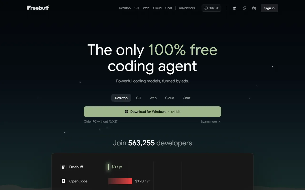 Freebuff website screenshot