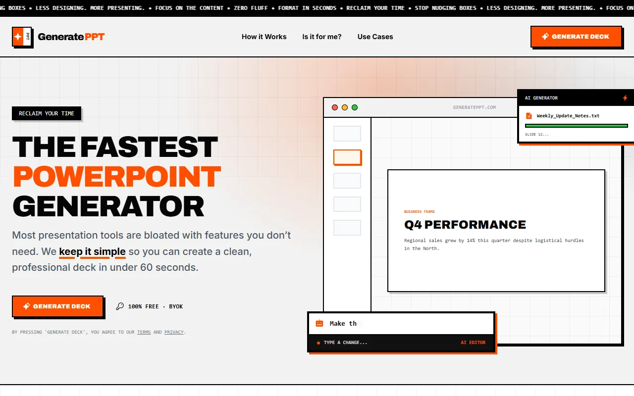 GeneratePPT website screenshot