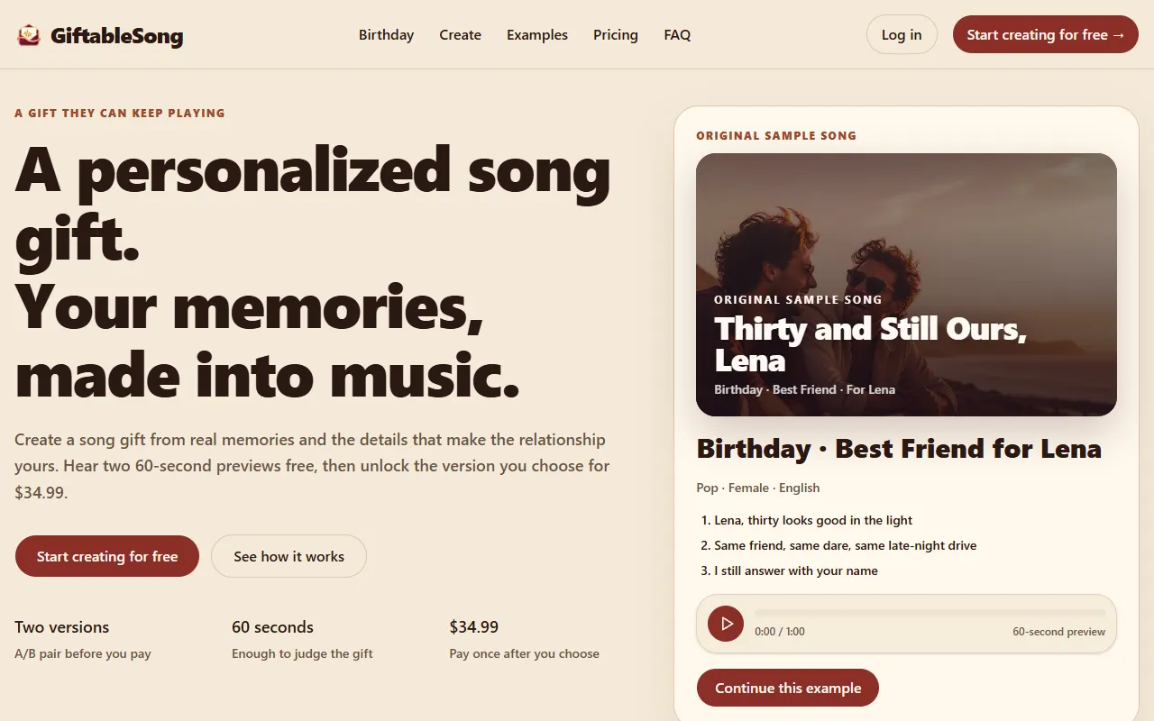 GiftableSong website screenshot