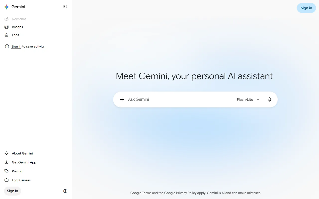 Google Gemini website screenshot