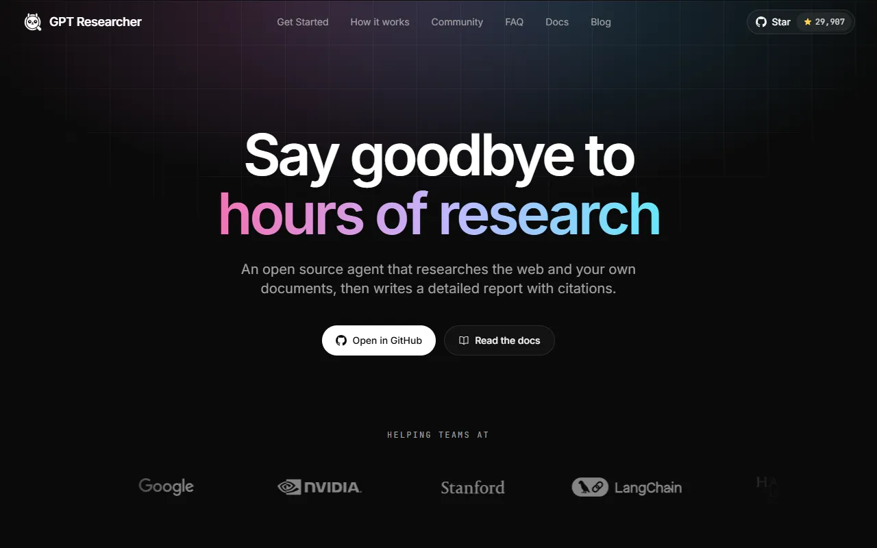GPT Researcher website screenshot