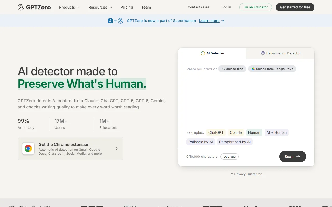 GPT zero website screenshot