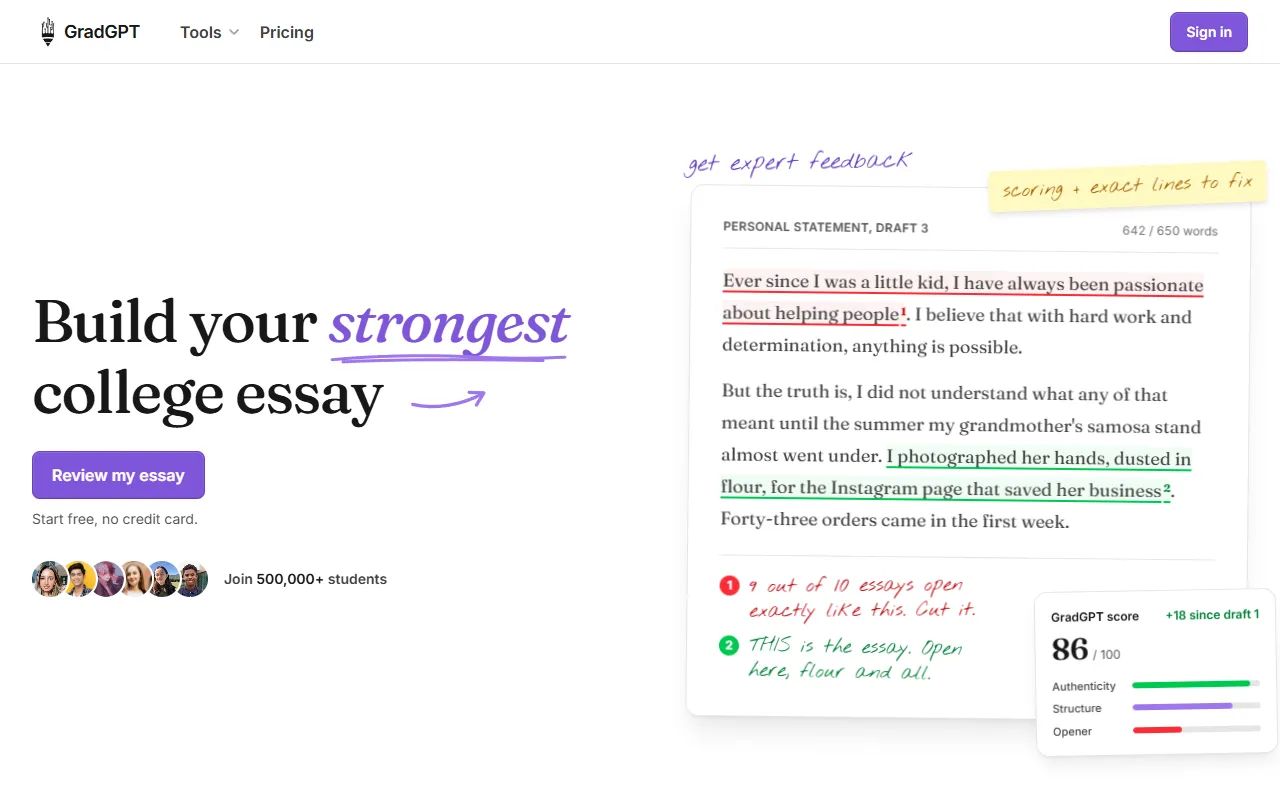 GradGPT website screenshot