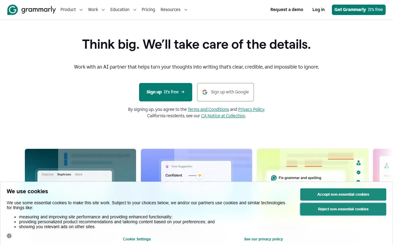 Grammarly website screenshot