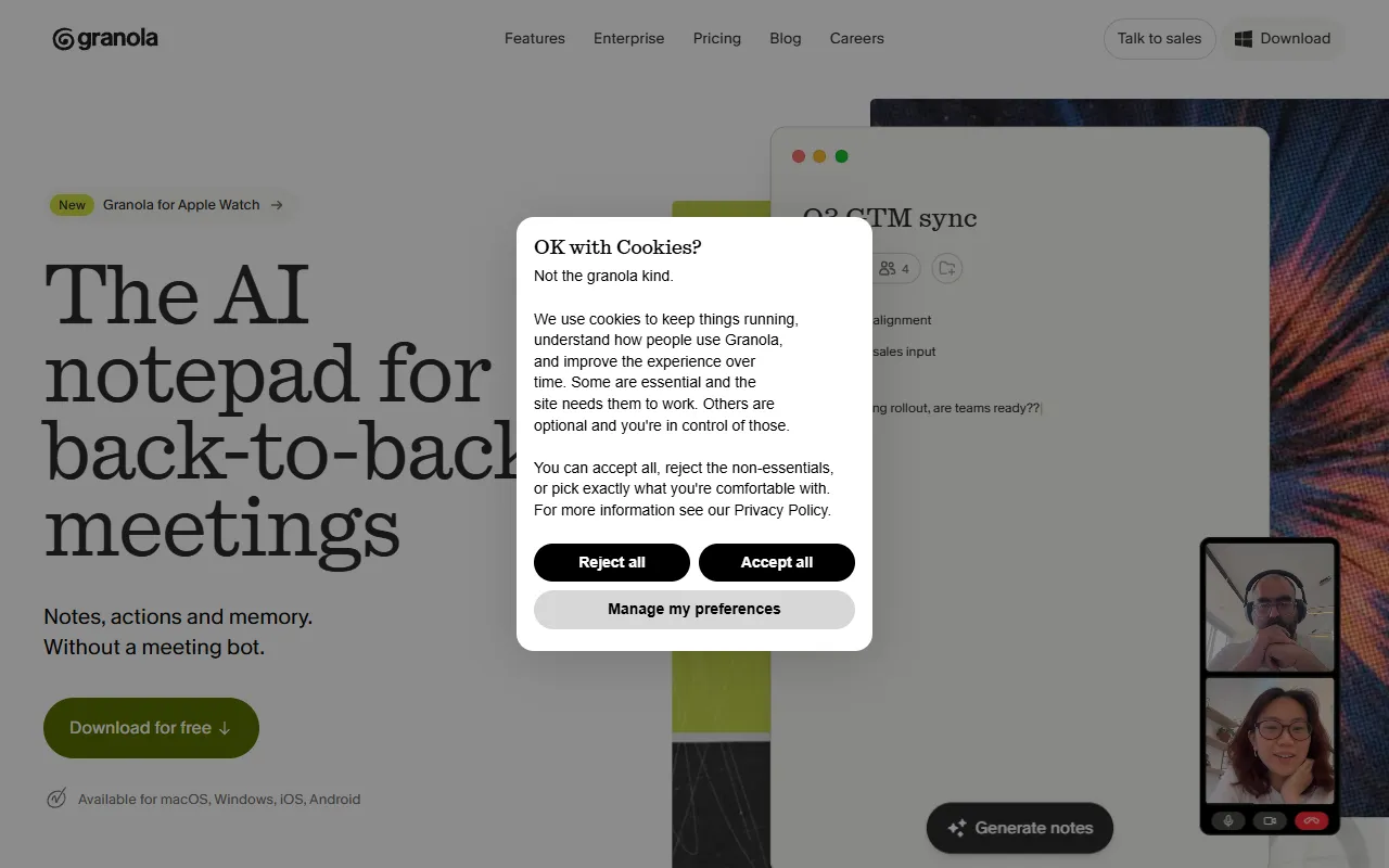 Granola website screenshot