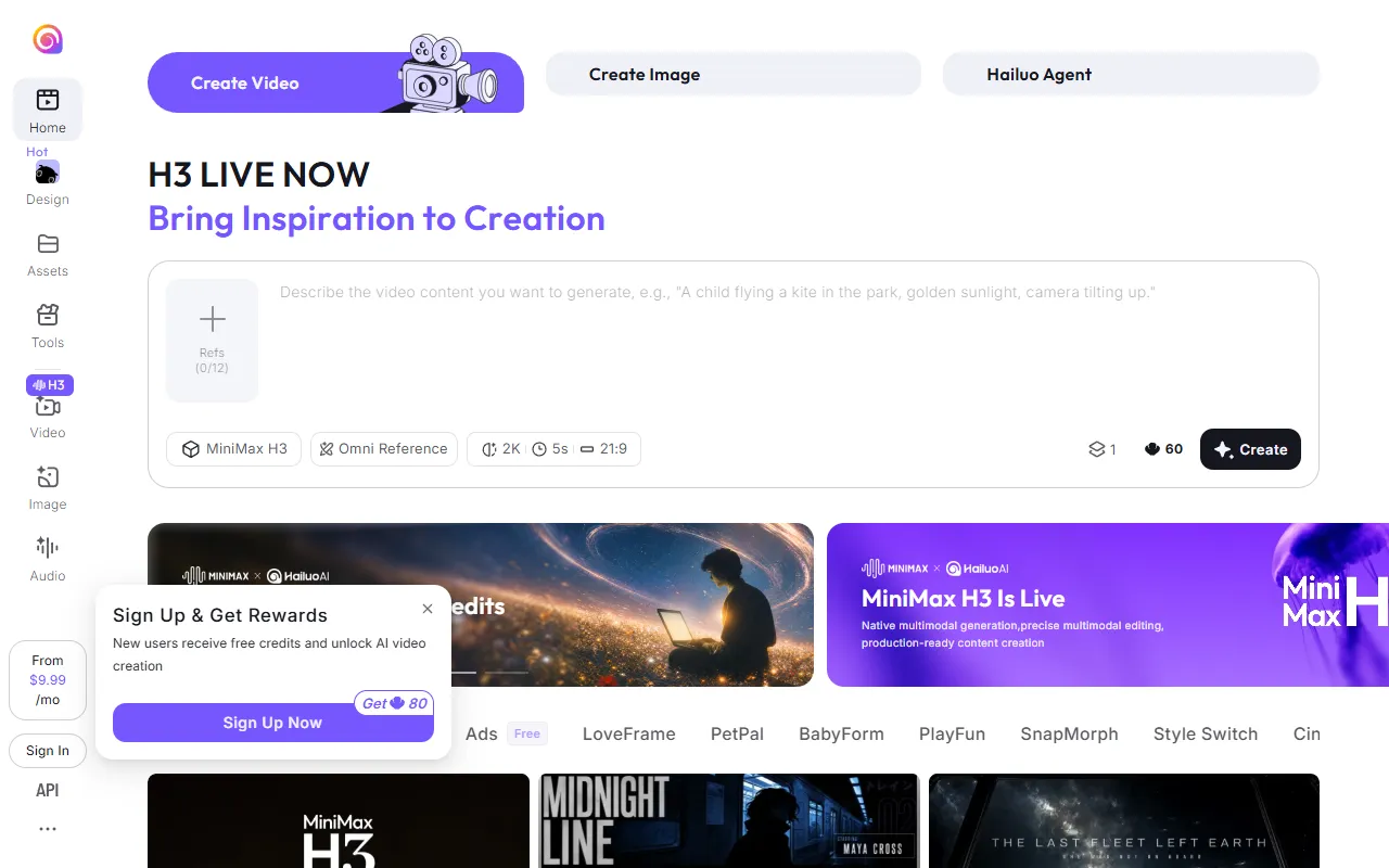 Hailuo AI website screenshot
