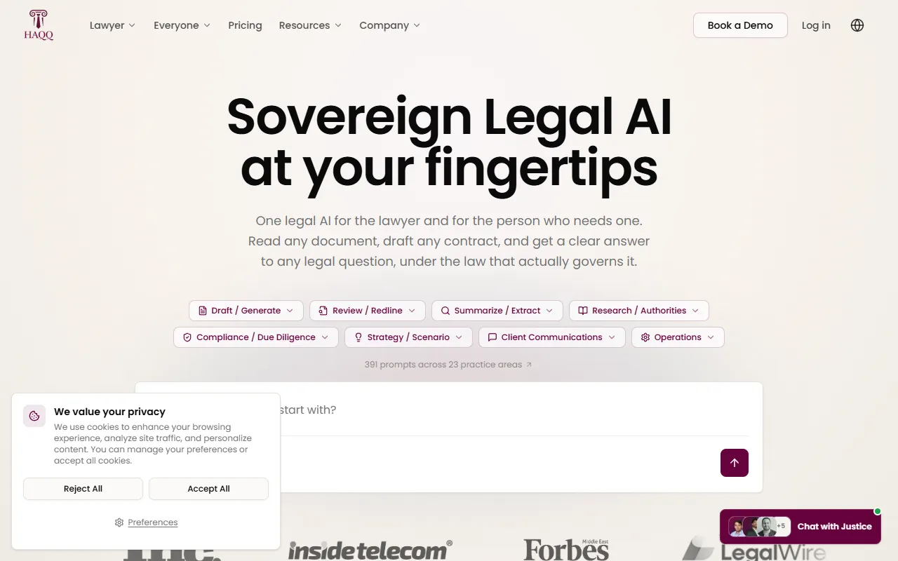 HAQQ Legal AI on Mobile website screenshot