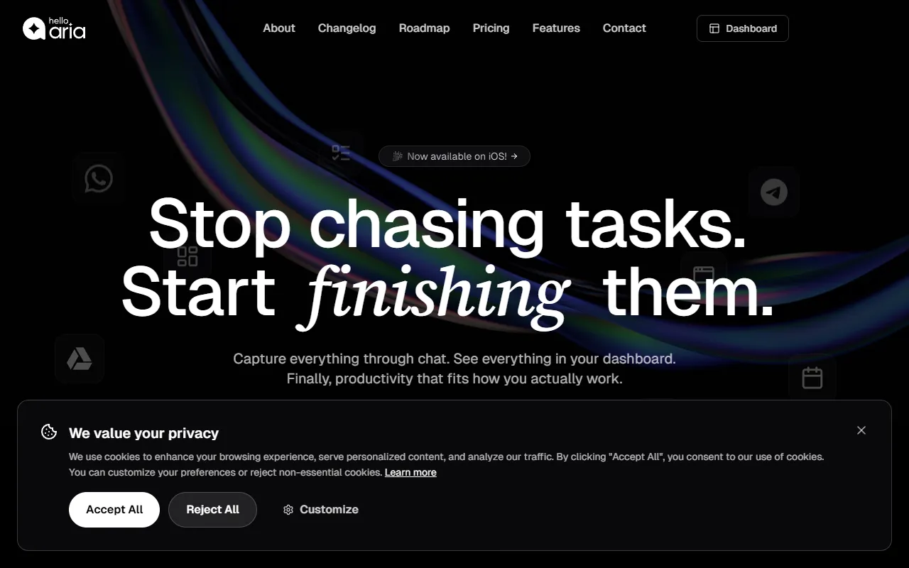 Hello Aria website screenshot