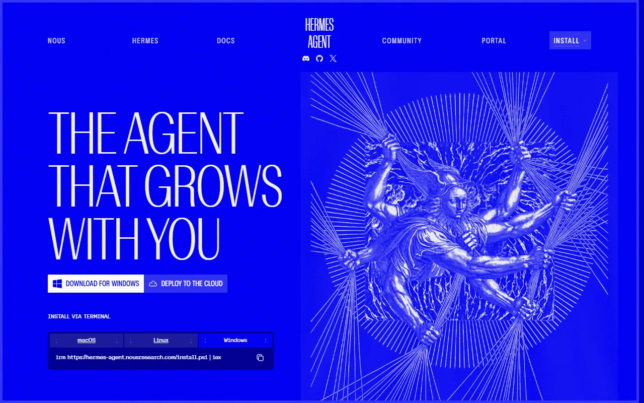 Hermes Agent website screenshot