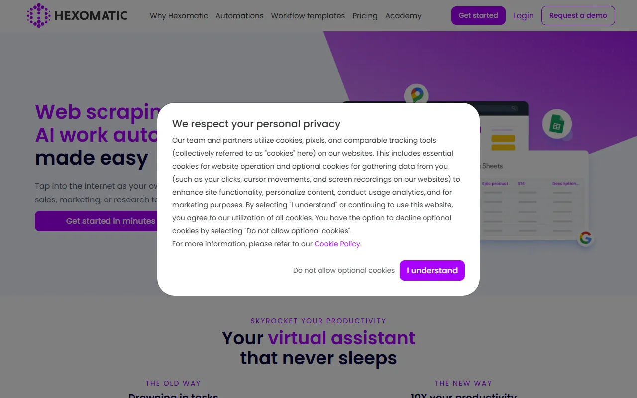Hexomatic website screenshot