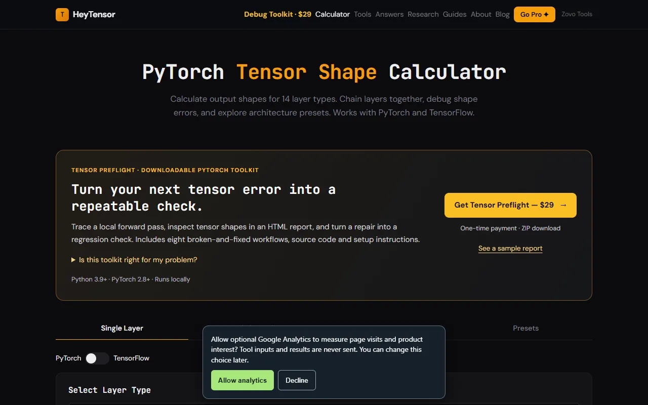 HeyTensor website screenshot