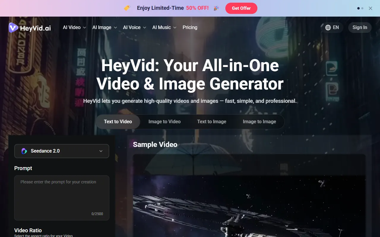 HeyVid website screenshot