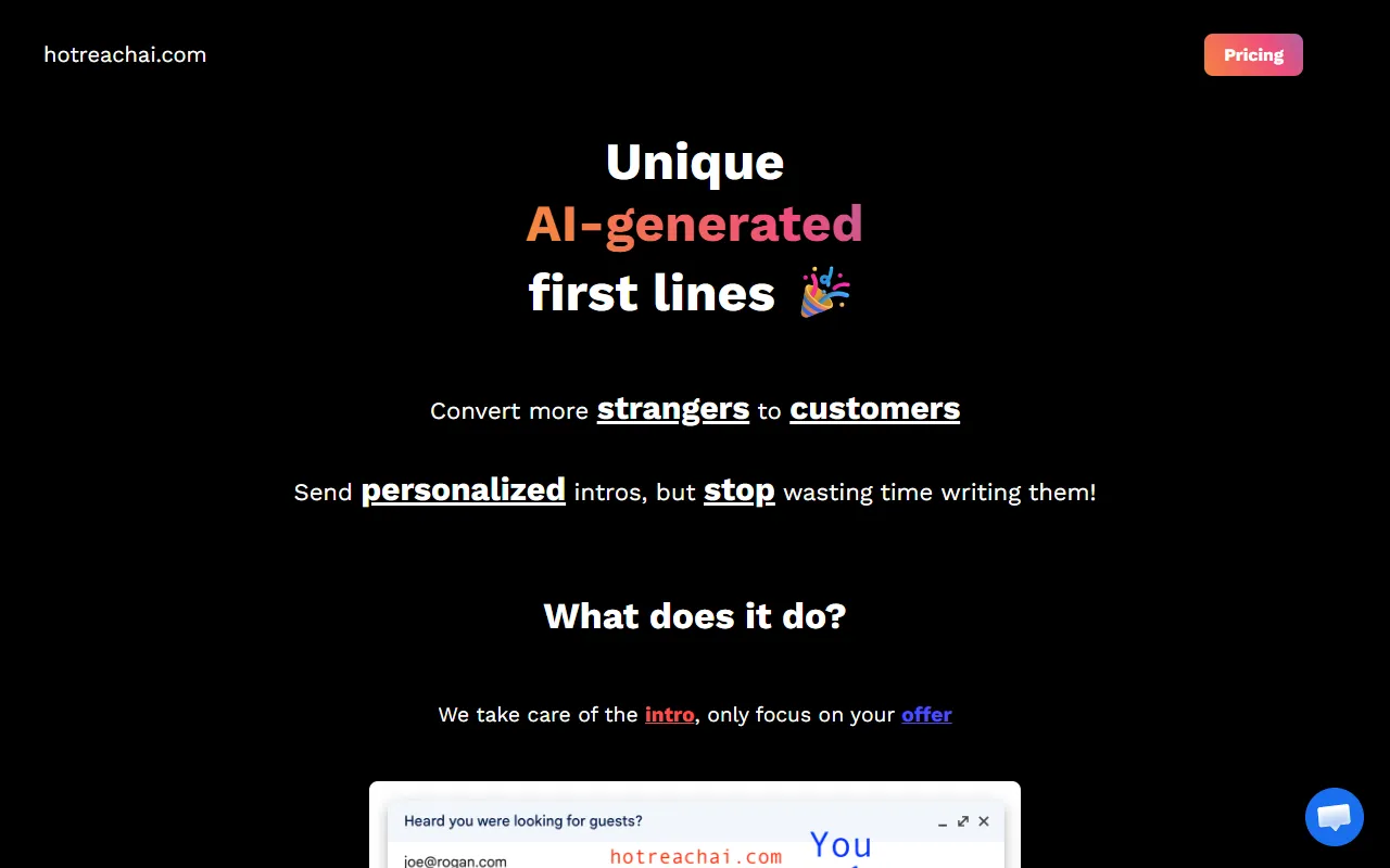 Hot Reach AI website screenshot