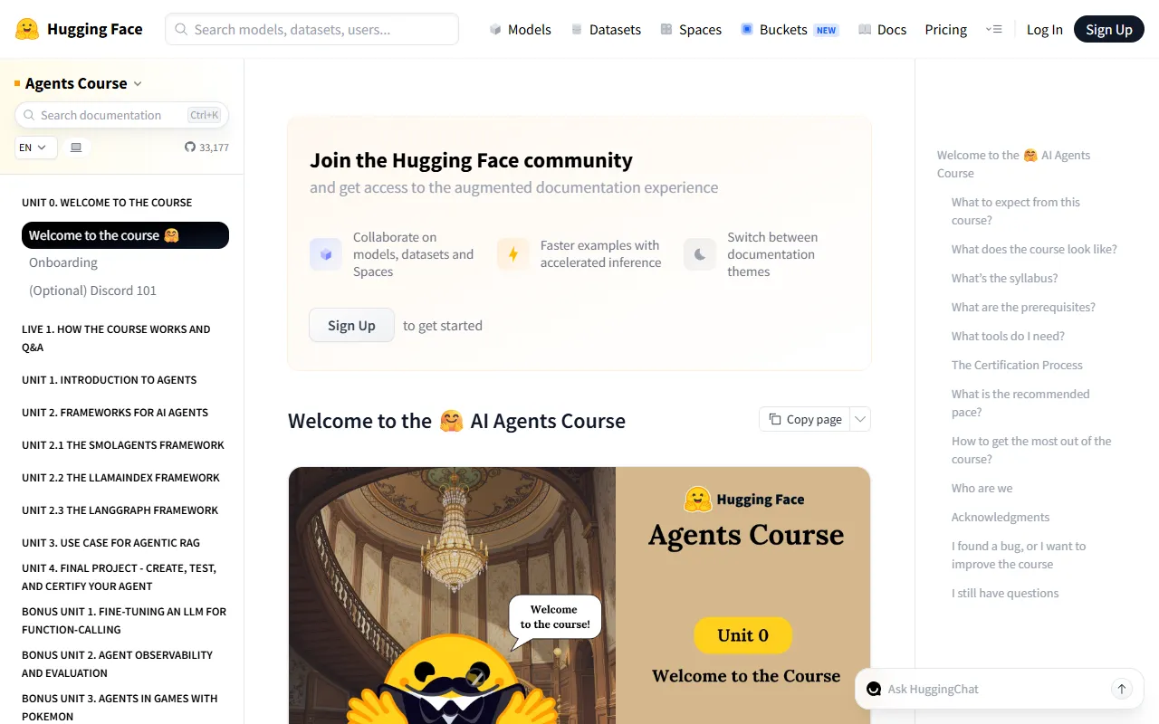 Hugging Face: Building AI Agents website screenshot