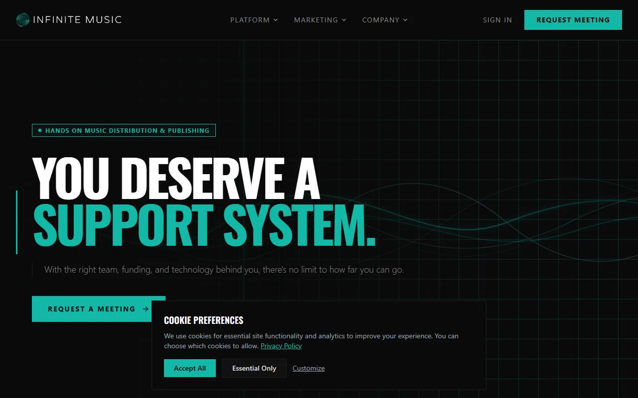 Infinite Music website screenshot