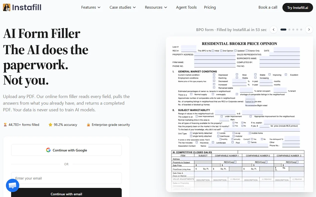 Instafill.ai website screenshot