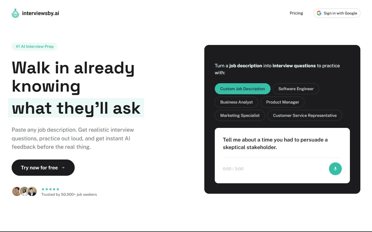 Interviews by AI website screenshot