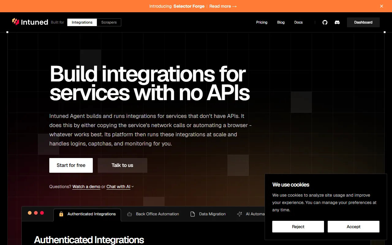 Intuned website screenshot