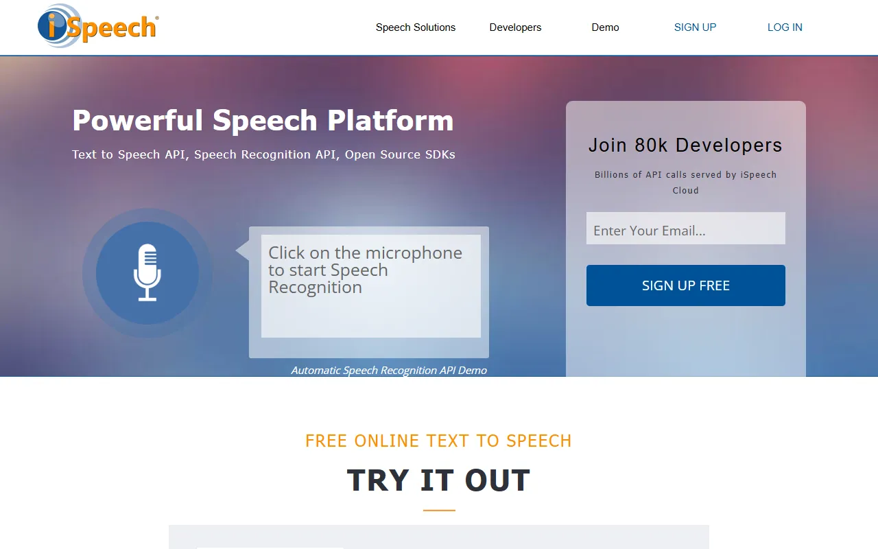 iSpeech website screenshot