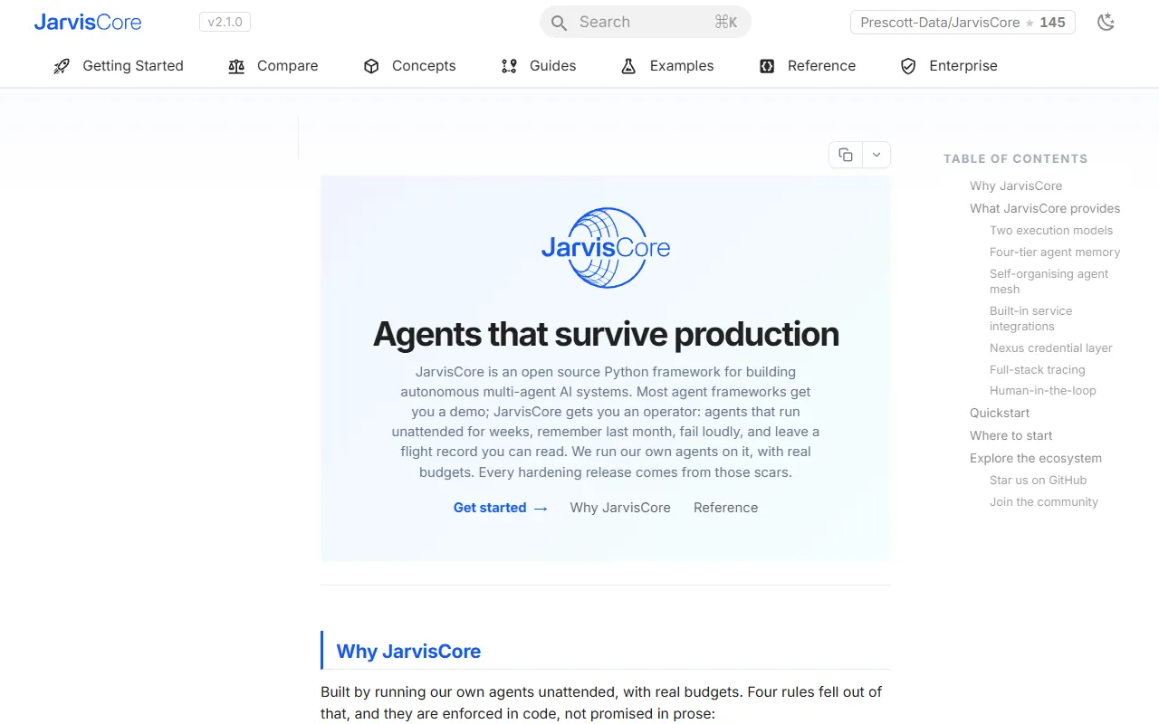 JarvisCore website screenshot