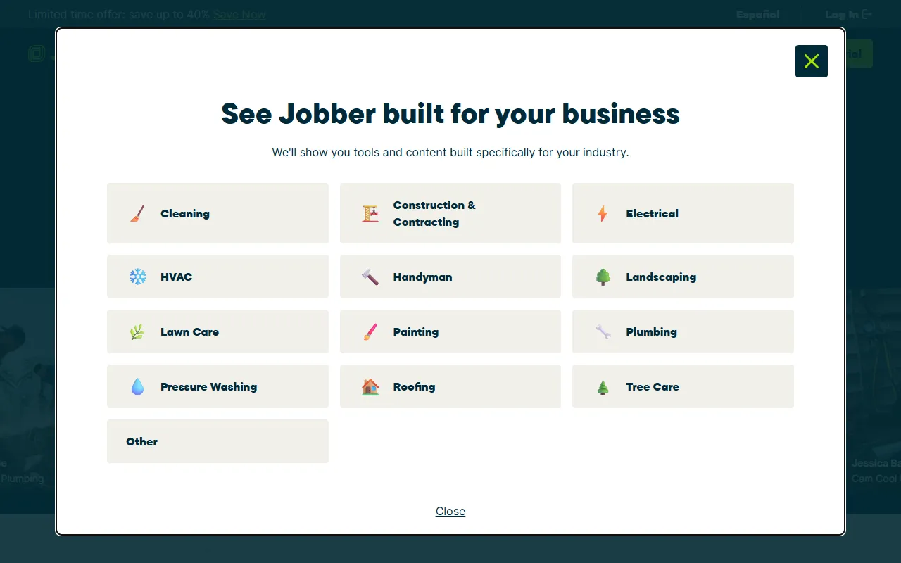Jobber AI Receptionist website screenshot