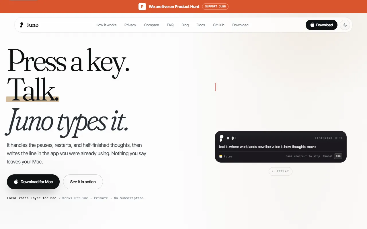 Juno website screenshot