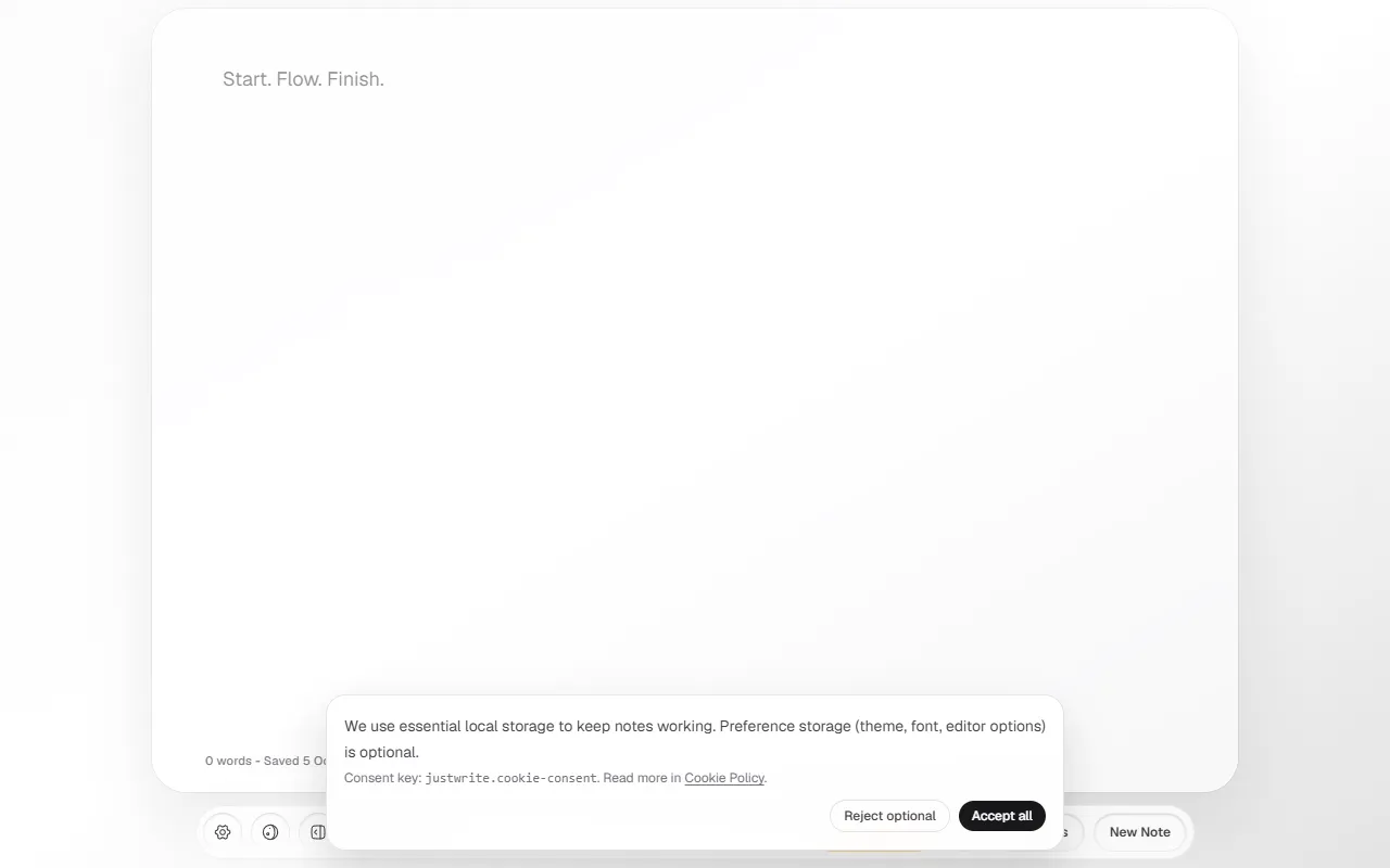 Justwrite website screenshot