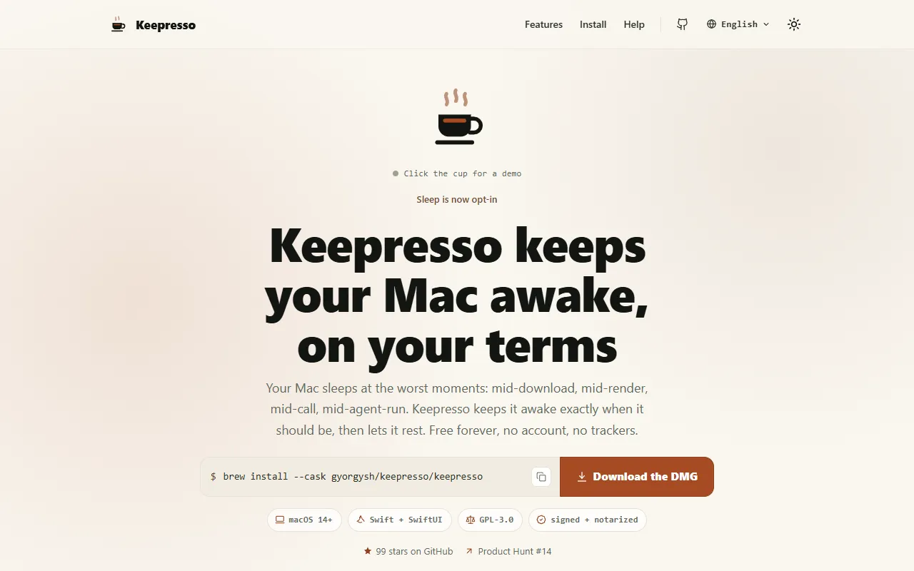 Keepresso website screenshot