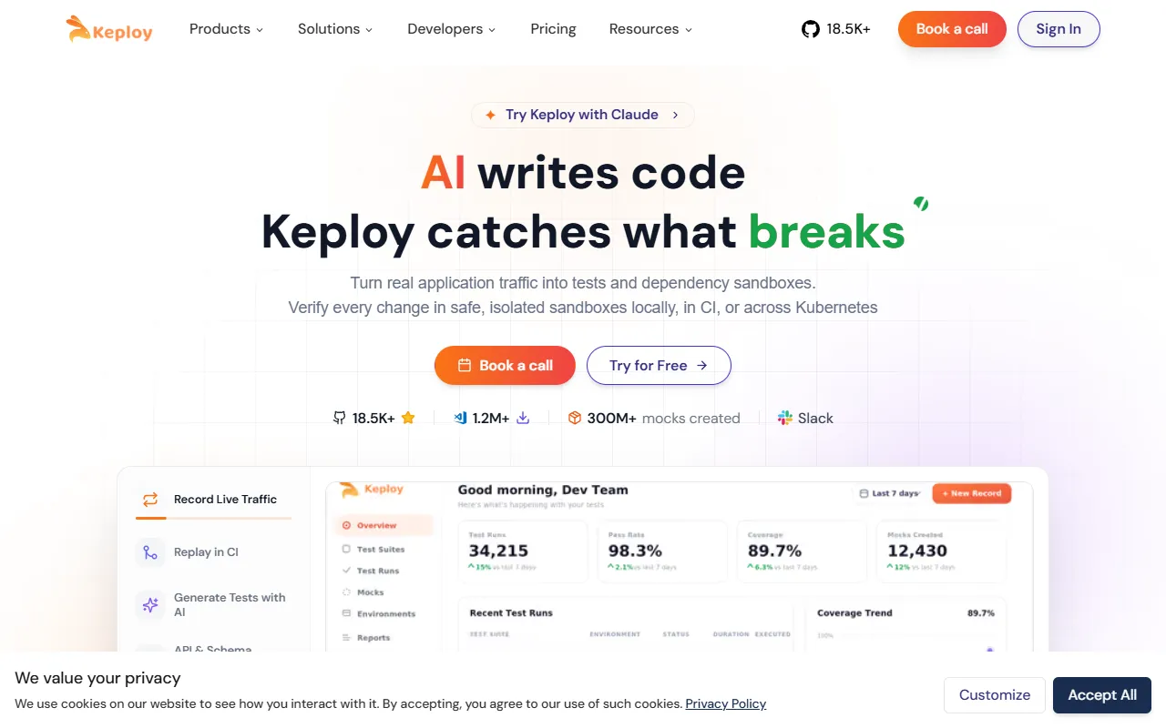 Keploy website screenshot
